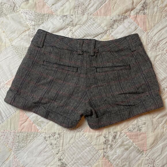 old navy vintage y2k wool lowrise micro mini brown plaid shorts size 2 - Picture 7 of 7